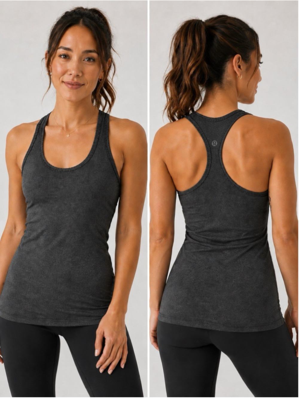 Lululemon Cool Racerback Tank Top Women's Sz 8 Heather Charcoal Gray Ruffle Trim